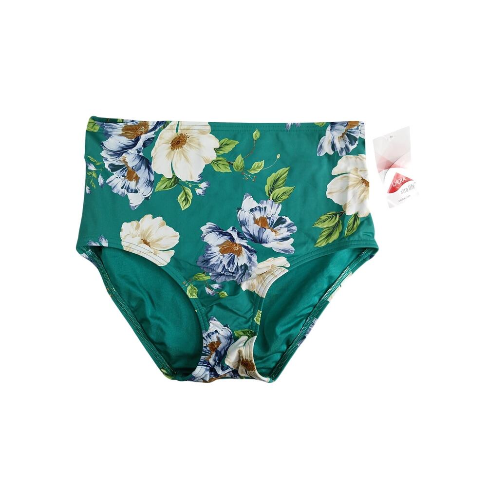 Lands' End Lycra Swim Bottoms Womens 8 Medium Green High Rise Floral Bikini NWT